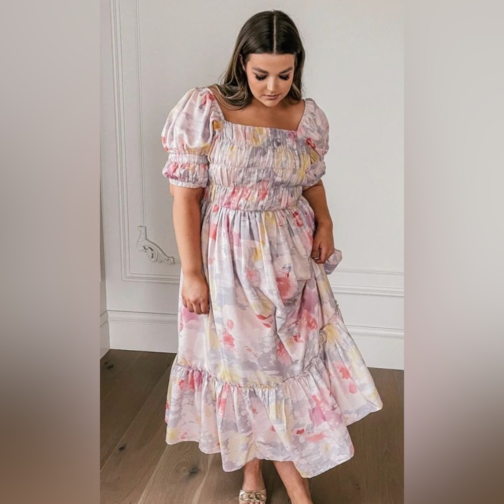 JessaKae Watercolor/Kaleidoscope Dress Ruffle Bottom Women's Size L, Like New